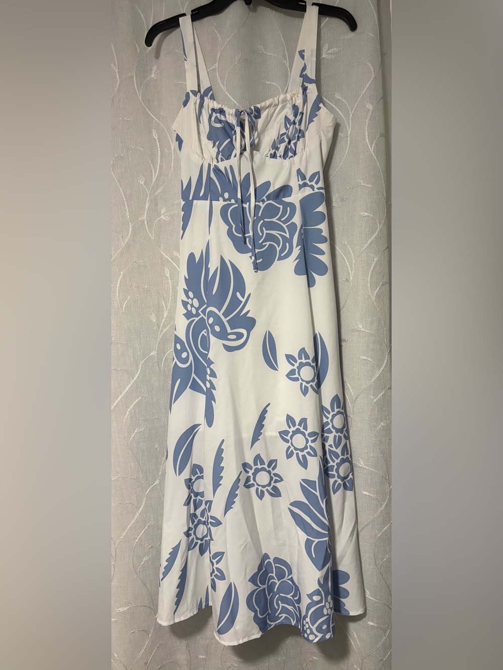 White Dress with Blue Flower Print